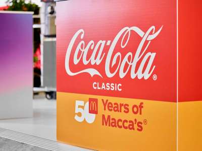 Coca-Cola Classic sign, commemorating 50 years of Macca's.