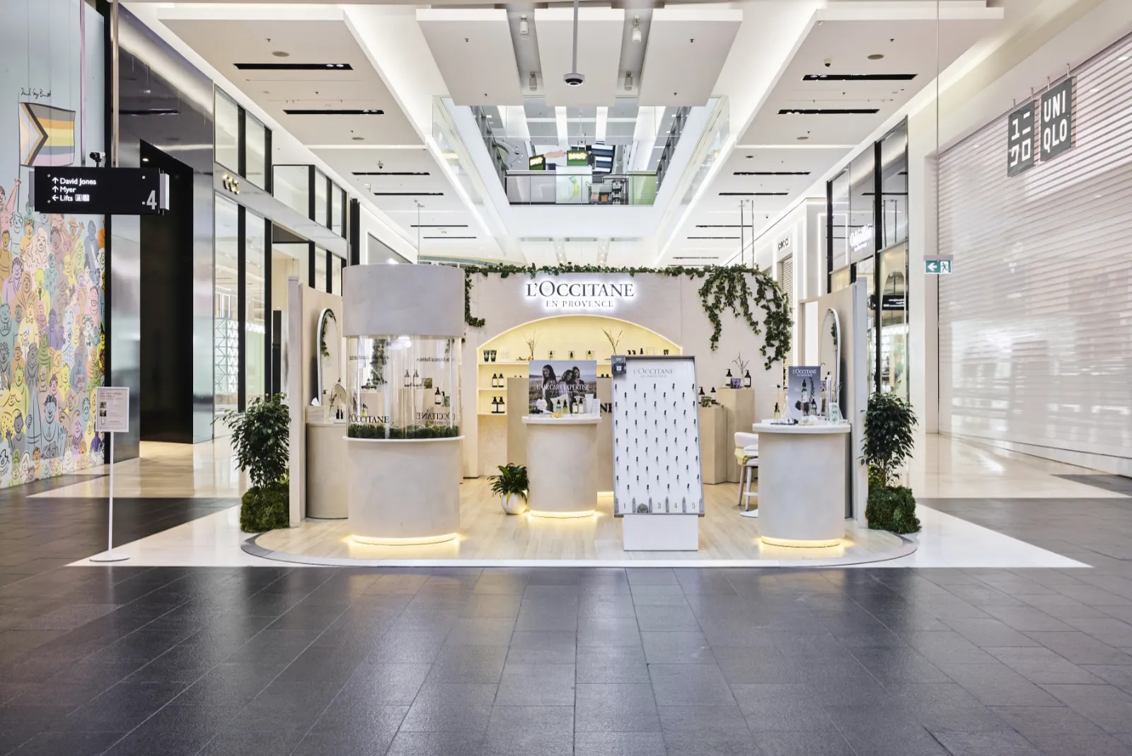 Temporary branded environment for L'Occitane featuring experiential marketing activation, customer engagement spaces and immersive brand experiences.
